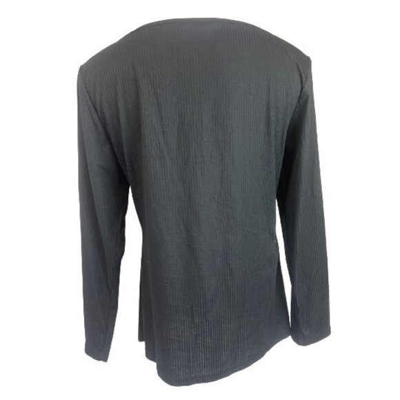 Shein Curve Black Ribbed Cross Over Neck Long Sleeve T-Shirt 1XL - Picture 2 of 2